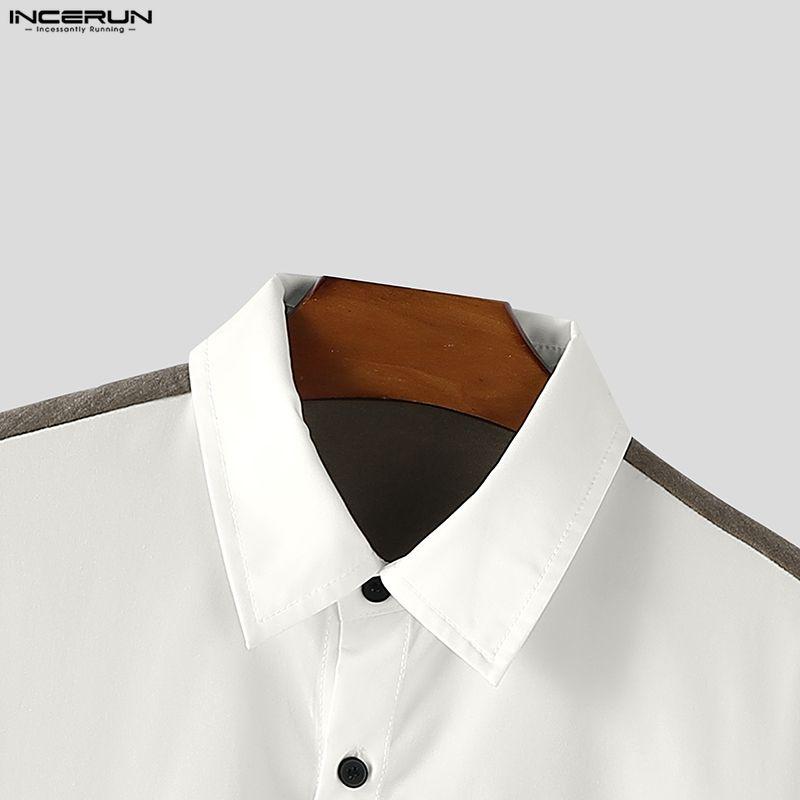 INCERUN Oversized Men Long Sleeve Back Patchwork Buttons Casual Loose Shirts Tops