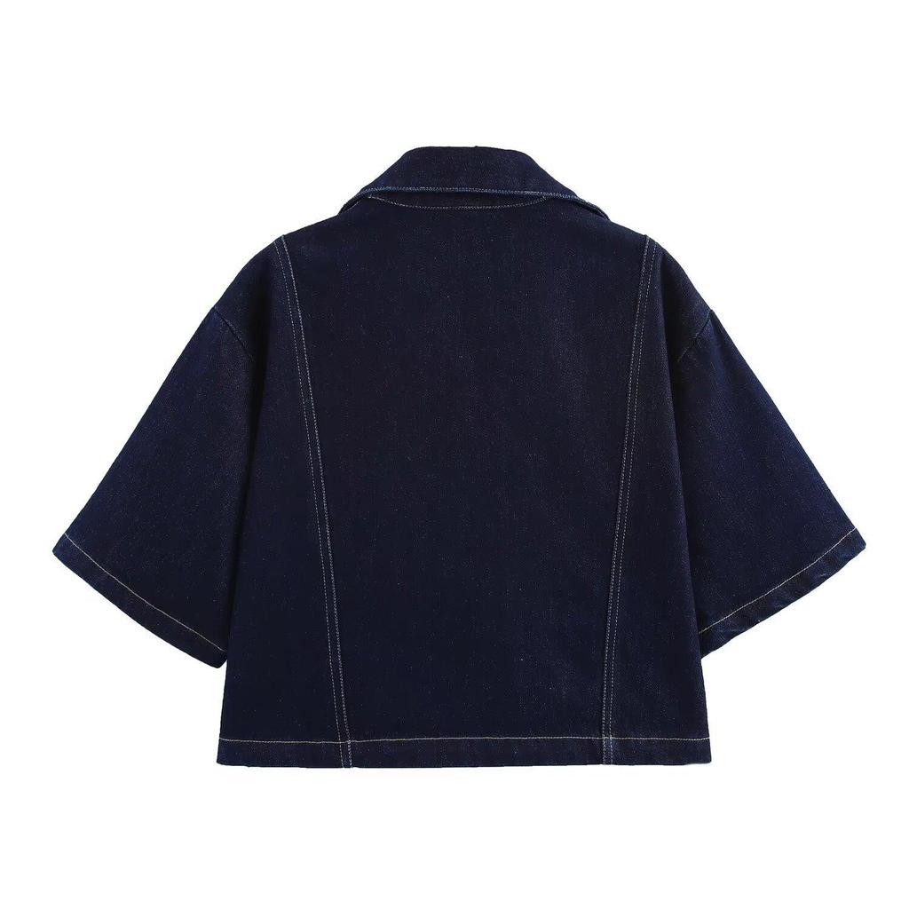 Spring 2025 Women's High-Waist Slim Denim Set with Pocket Embellished Shirt
