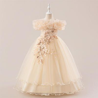 Vestido de Princesa de Tul con Hombros Descubiertos para Niñas para Bodas, Banquetes, Actuaciones de Piano y Fiestas
