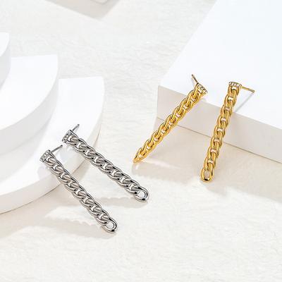 Simple Zircon Chain Stud Earrings Women's Retro Ins Style Earrings Titanium Steel Jewelry
