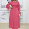 O-Neck 45720 Flare Sleeve Waist Tight A-Line Flower Decor Evening Dress Embroidery Lace