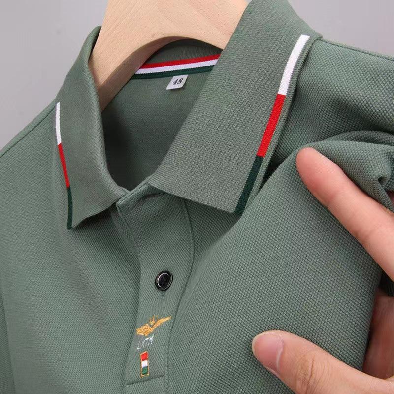 

Pure Cotton Long-sleeved T-shirt Autumn and Winter Thickened Men s Lapel Outer Wear Spring Middle-aged Embroidered POLO Shirt XXXXL