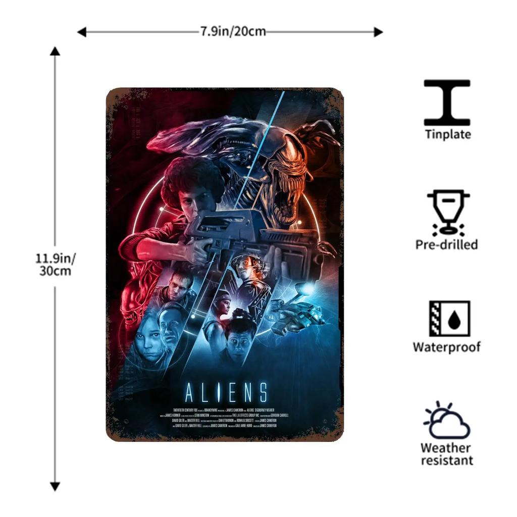 Aliens vs Predator Science Fiction Poster Vintage Plåtskylt Dekorativ Plakett för Pub Bar Mancave Klubb Väggdekoration
