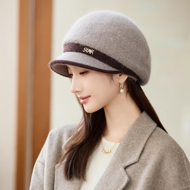 Autumn and Winter Hat Women's Sequined Warm Equestrian Hat Fashion Casual Basin Hat Cold Protection Ear Hat
