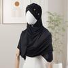 Headscarf Hat with Bright Bead Pleated Design Solid Color Shawl