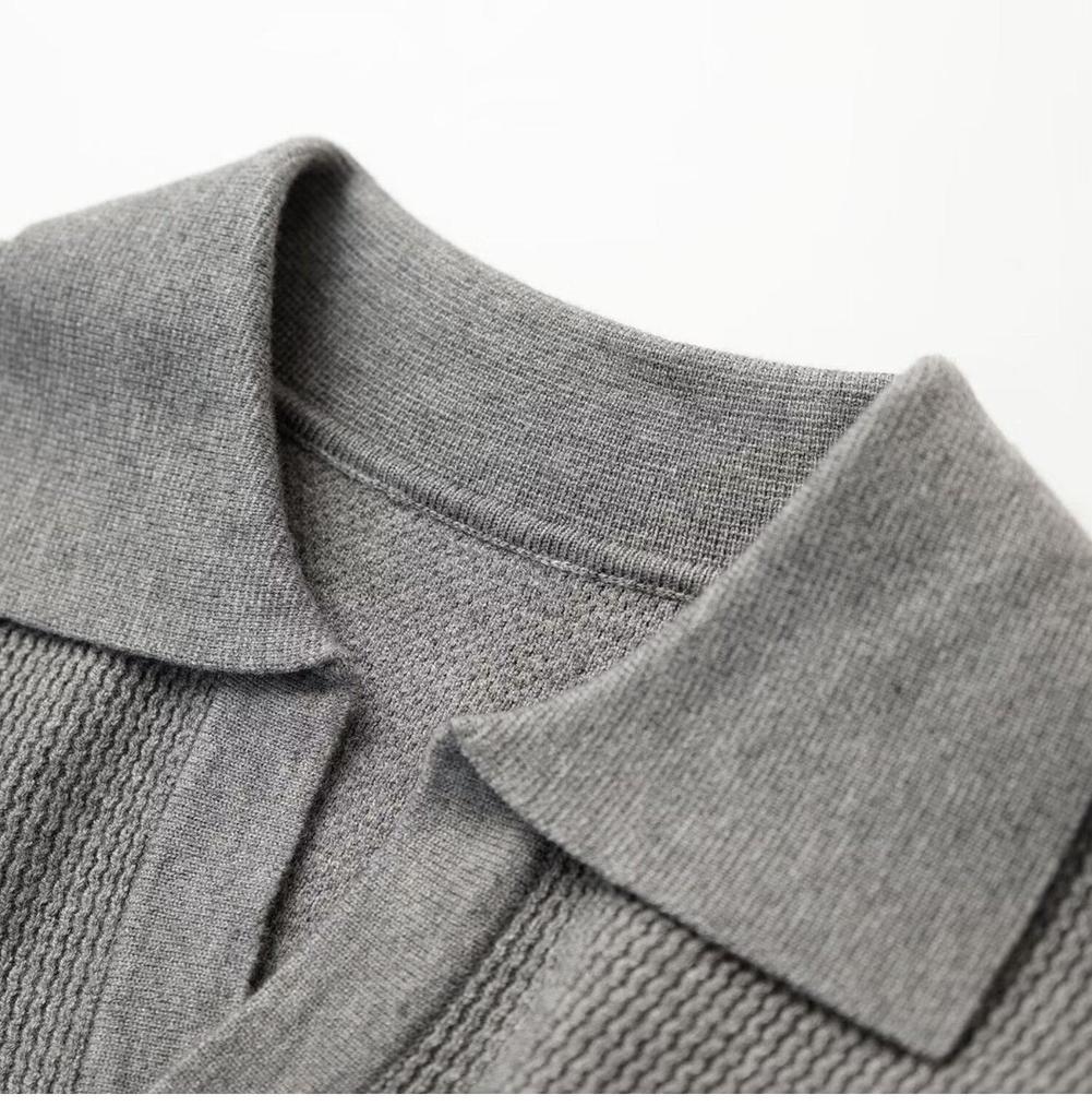 Men's Korean Retro V-Neck Polo Collar Knit Sweater for Autumn/Winter