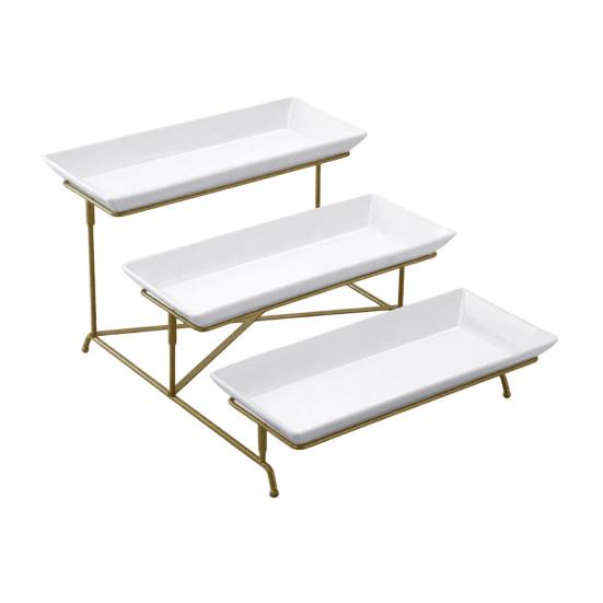 3-Tier Serving Tray Tiered Food Serving Platter Reusable Space-Saving Party Fruit Dessert Cupcake Display Holder with Metal Stand