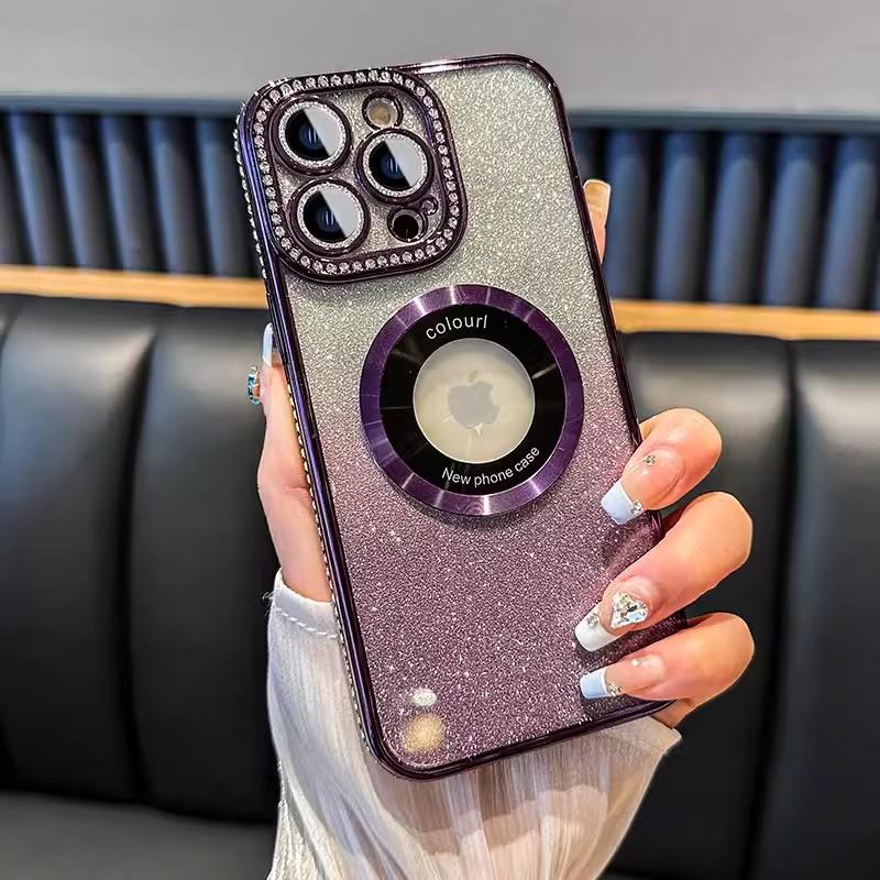 Suitable for Apple 16proMax Water Diamond Magnetic Phone Case, Gradient IPhone15 Anti-drop Lens Film 14 Protective Case