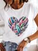(Asian Size)  Clothing T Shirt Fashion Feather Trend Sweet Tee Print Lady Women Casual Top Short Sleeve Female Graphic T-shirts