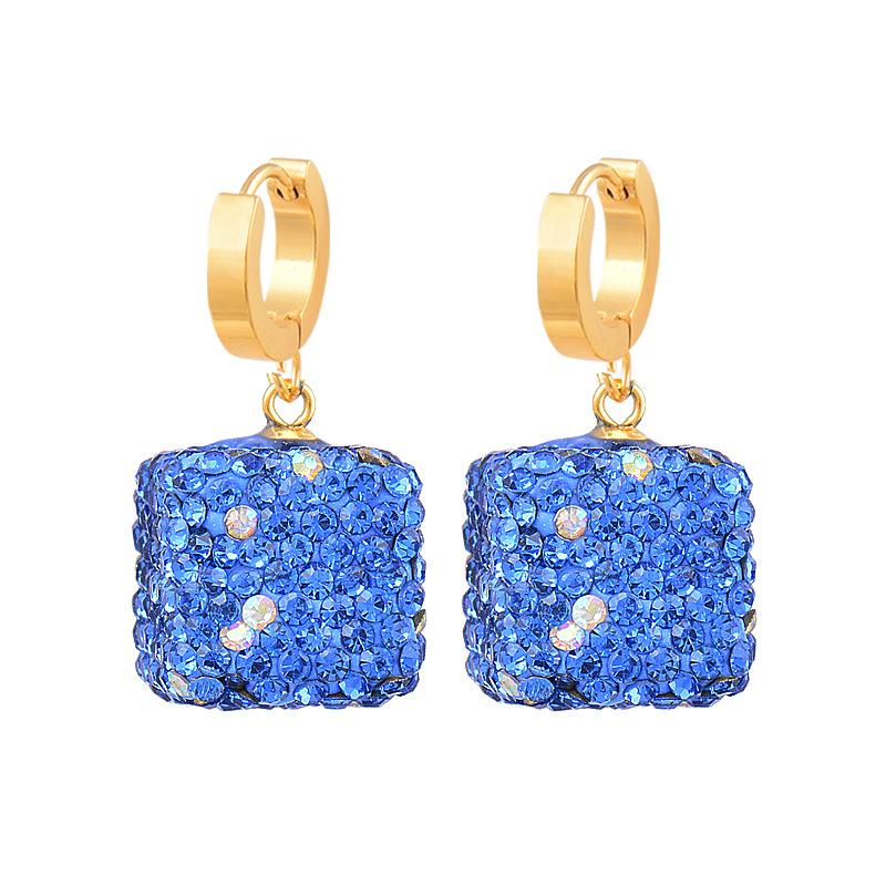 

Стерео квадратные серьги из титановой стали с синими стразами, не выцветают, ювелирные изделия из нержавеющей стали