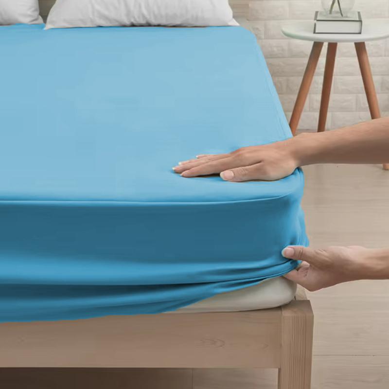 1 PC Solid Color Fitted Sheet,Waterproof Bed Sheet Mattress Protector,Deep Pocket Bed Sheet Soft  Comfortable and Durable Bedding 360°Full Wrap