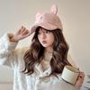 Hat for Women In Autumn and Winter Hairy Thickened Warm Baseball Cap Rabbit Ears Cute Versatile Embroidered Korean Style Baseball Cap