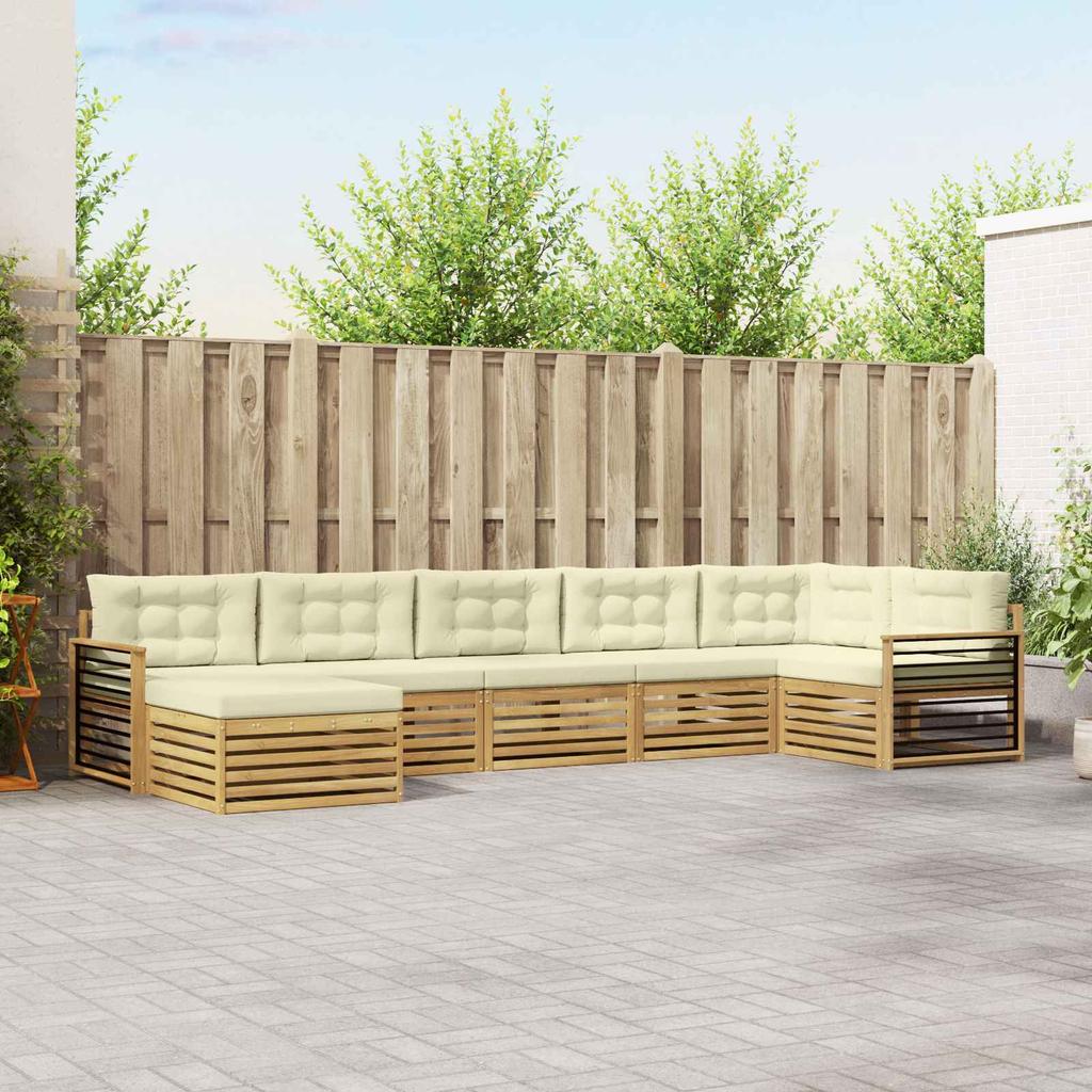 Outdoor Sofa Set with Cushions 7 pcs White and Cream