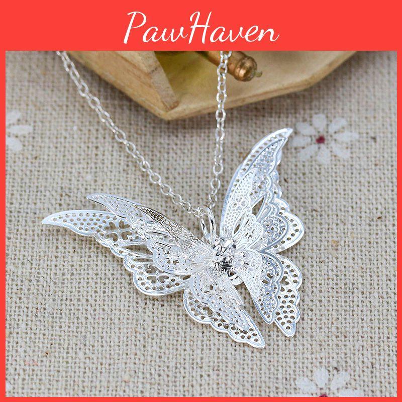 Stylish Alloy Butterfly Pendant Necklace Silver-plated With Dazzling Crystals