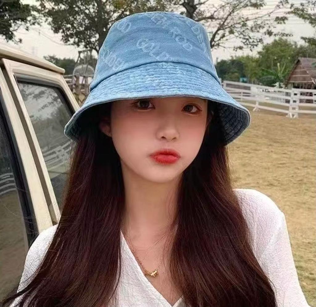Spring and Autumn Letter Denim Bucket Hat Versatile Retro Casual Hat Women Wear Outdoor Sunshade Basin Hat