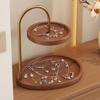 Wooden Double Layer Storage Tray Retro Jewelry Holder Jewelry Display Stand Key Rack Tray Decorative Necklace Display Stand