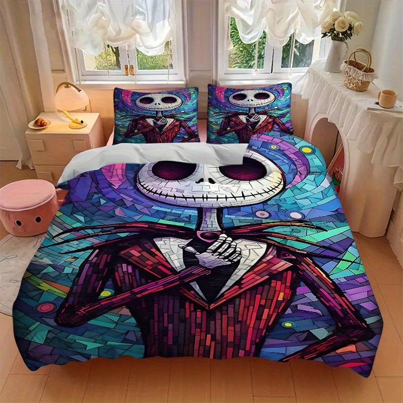 3pcs set Skeleman, NightmareBeforeChristmas1pc of quilt cover+2pcs of pillowcase, no core, print bedding, All Seasons Bedroom Setting047