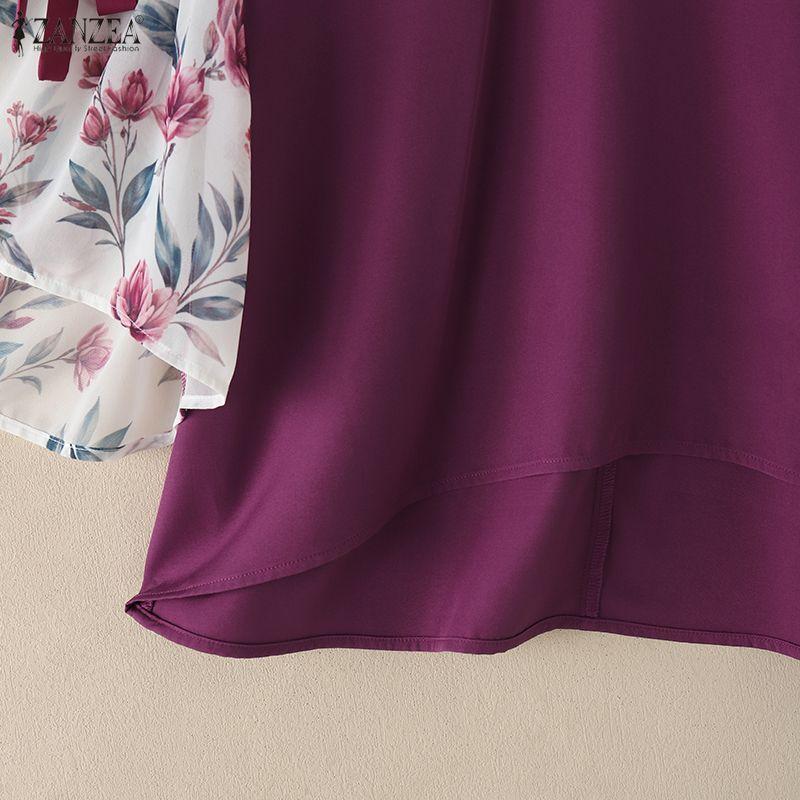 ZANZEA Damska casualowa luźna bluzka z okrągłym dekoltem, nadrukiem i wstawkami, rękaw 3/4