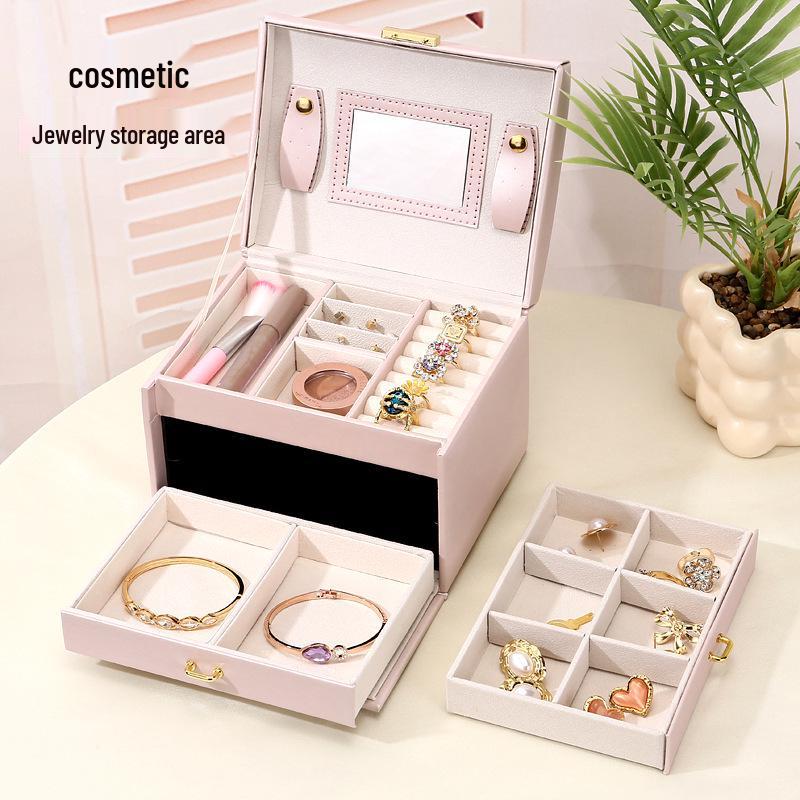 Kompakte Schmuckschatulle aus Leder mit Schloss für Ohrringe und Ohrstecker