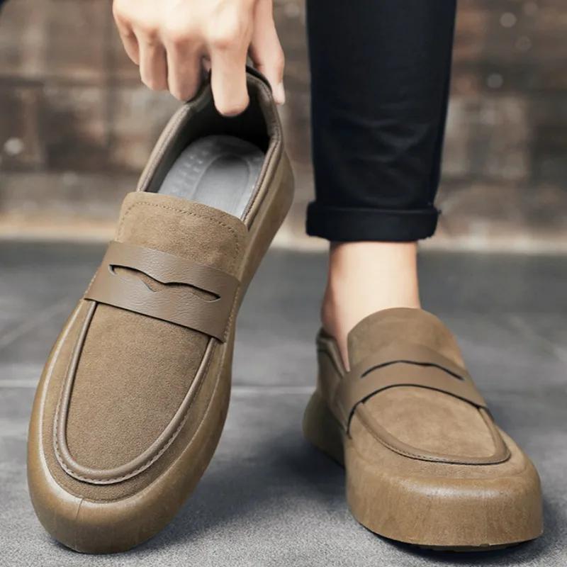 Men's Shoes Luxury Suede Leather Casual Shoe Non-slip Soft Sole Driving Shoes Slip-On Loafers New Business Shoes for Men Sneaker