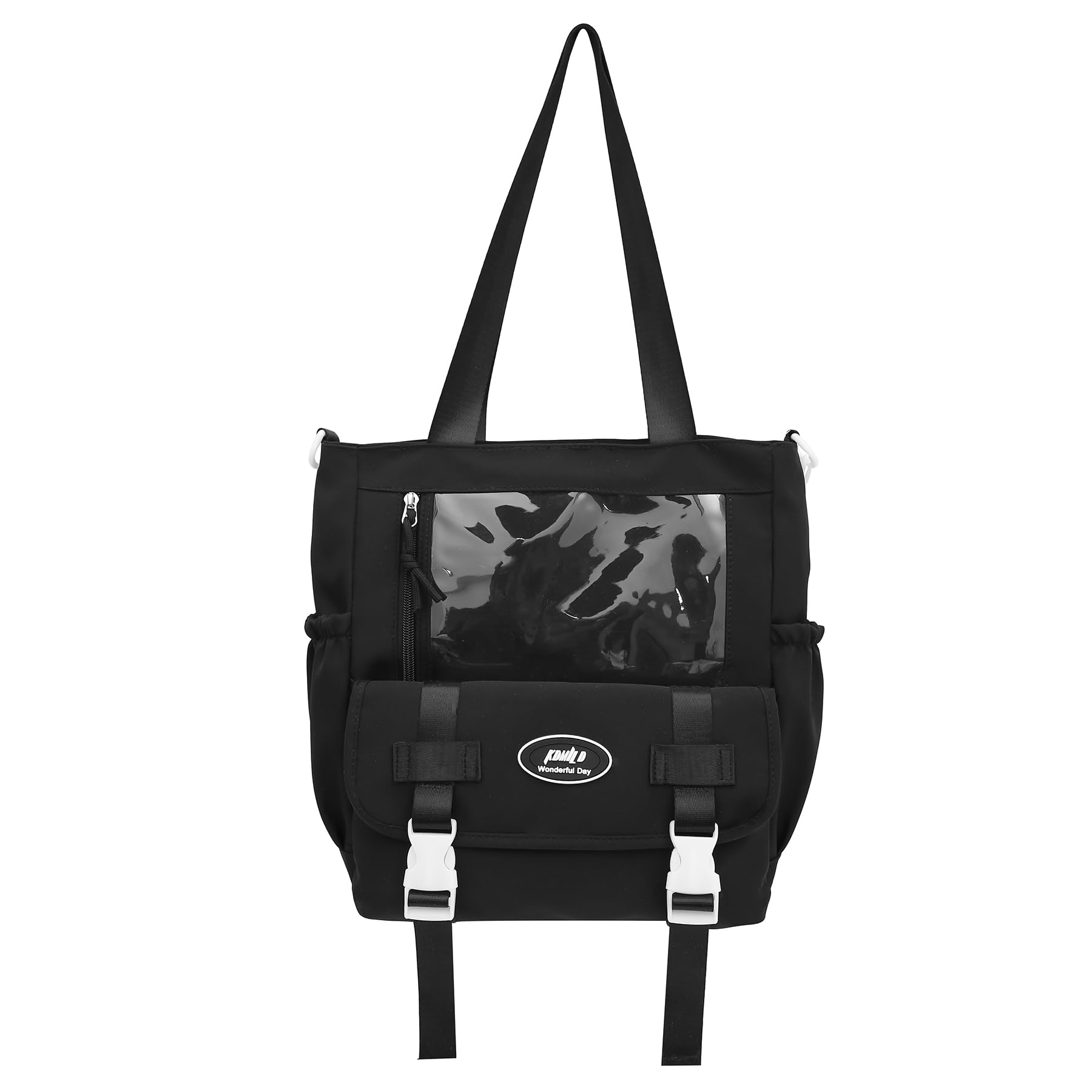 

ZESU Ita Bag, Women s PVC Tote Bag, 3-Way, Cute, Large, Transparent Pocket, Shoulder Bag, Perfect for Girls (Black)
