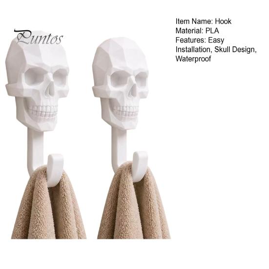 Beschädigungsfreier Wandhaken 2 Stück Hook Up, 3D-gedruckte Totenkopf-Design-Haken, Bohrerfreie polygonale Dekor-Montagehaken, Wasserdichte Badezimmeraufbewahrung für Handtücher