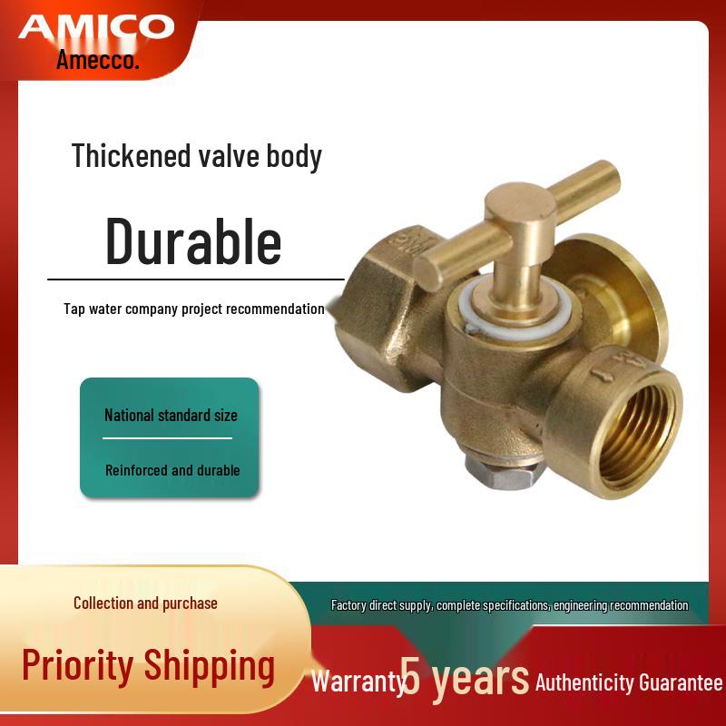 Ameikeo Brass Three-Way Plug Valve, Pressure Gauge, 4-Point Internal Thread Venting.
