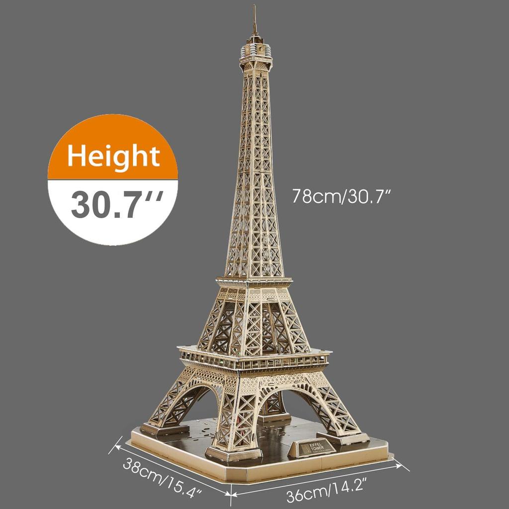 ASSYME Cubic Fan 3D Puzzle Craft Kit No Glue or Tools Required Eiffel Tower L091h (with LED)