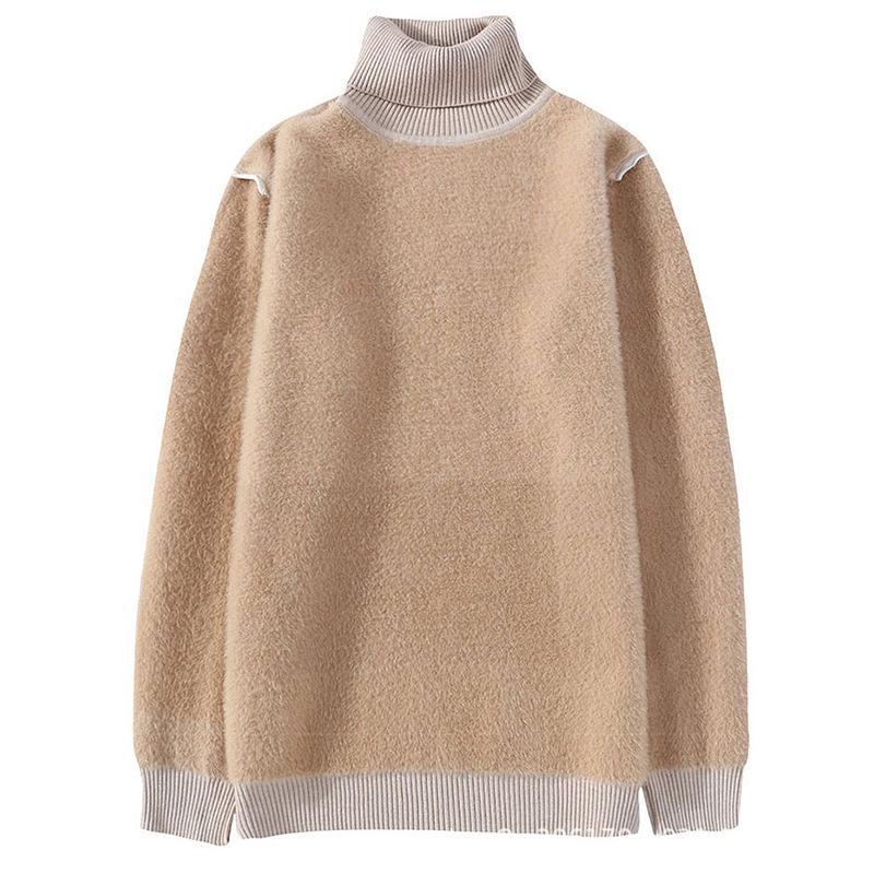 Men's High Neck Wool Sweater - Autumn/Winter 2025, Thickened Plus Velvet Knitwear, Warm Base Layer