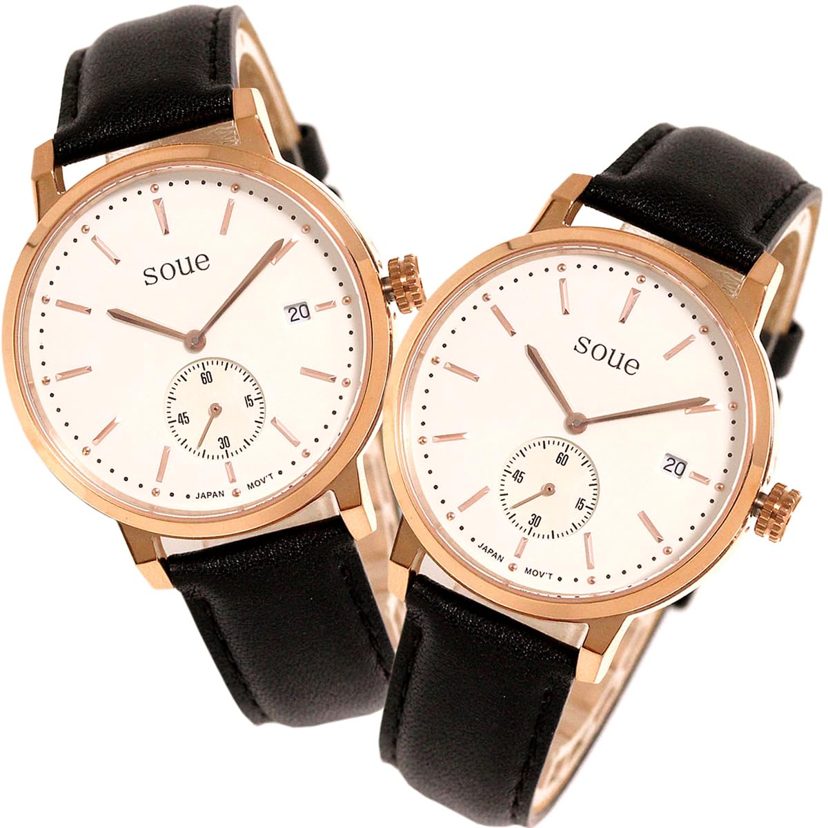 

SOUE Pair Watch Classics Pair Watch Pair Couple 38mm Size Leather Belt Leather Band Black Pink Gold Ivory Dial [SOUE] Women s Men s