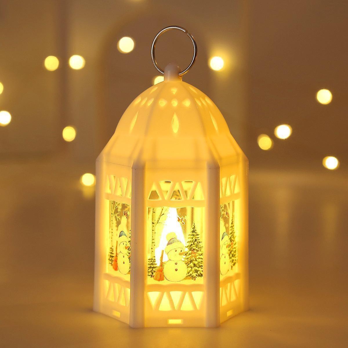 

Винтажная переносная лампа-свеча, рождественские светодиодные ночные огни на батарейках, подвесные фонари для помещений и улицы, праздничный декор для вечеринок White Snowman