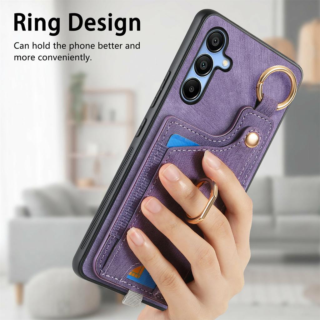 For Samsung Galaxy A16 4G/5G Case Card Slots Leather+TPU Phone Cover with Ring Buckle