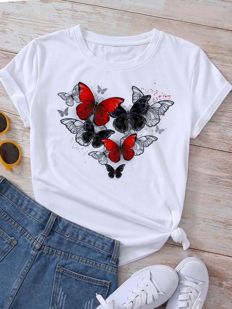 Fashion Women T-Shirt Love Butterfly Print T Shirt New Harajuku Tops Female Summer Tee Shirts Short Sleeve Tops Streetwear