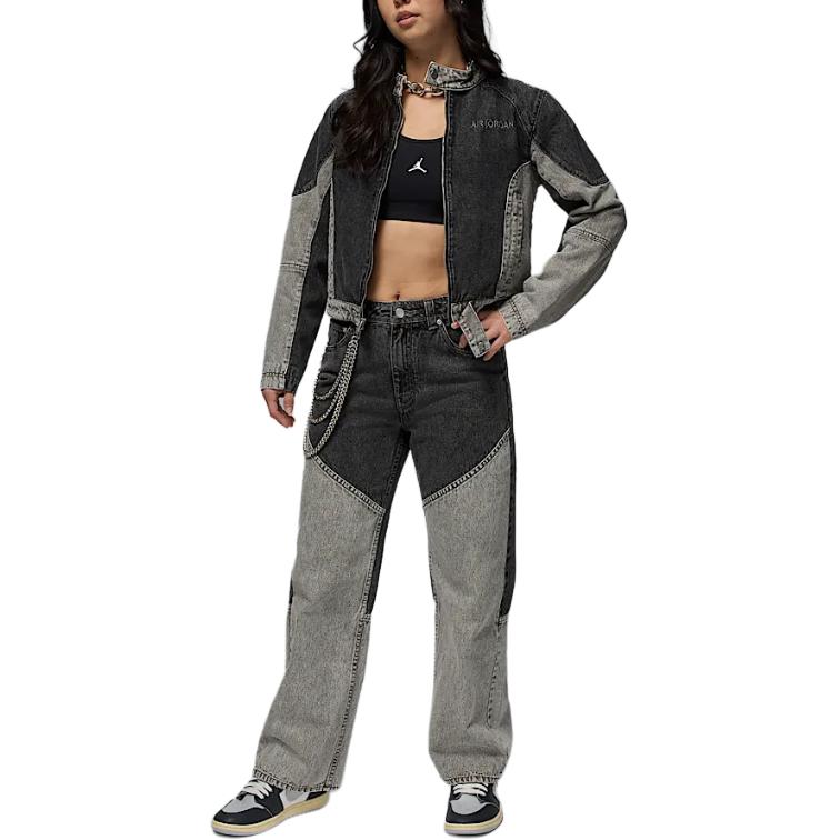 Jordan Air Soft Skin Fashion Stand Collar Jacket Women Jacket Black Teal-Gray Iron-Gray HF9426-010