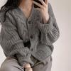 Winter Warm Langarm Strickjacke Damen V-Ausschnitt Lockerer Pullover Herbst Elegant Einfarbig Lässiges Strickoberteil