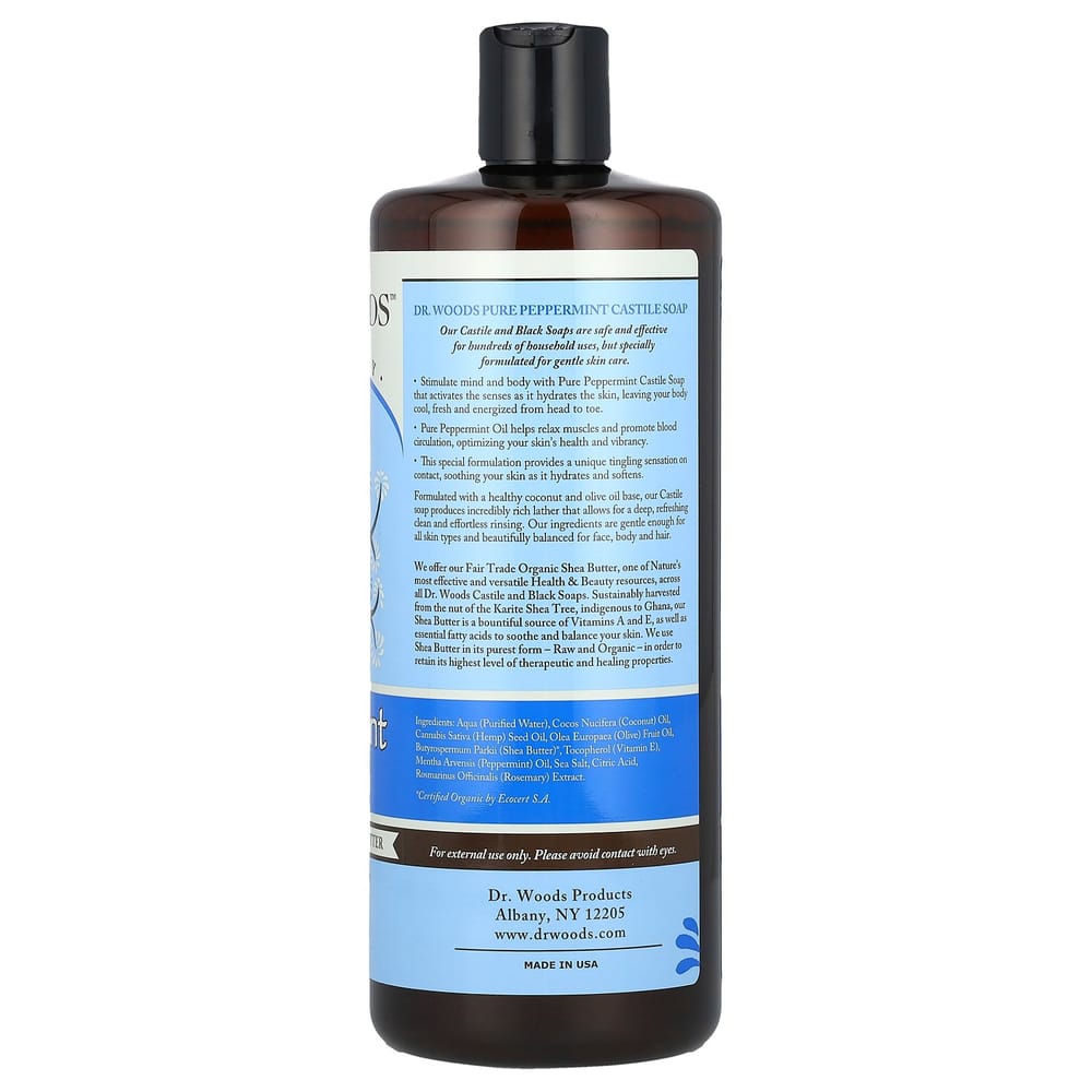 Dr. Woods Pure Peppermint Castile Soap with Organic Shea Butter, 32 Fl Oz (946 mL)