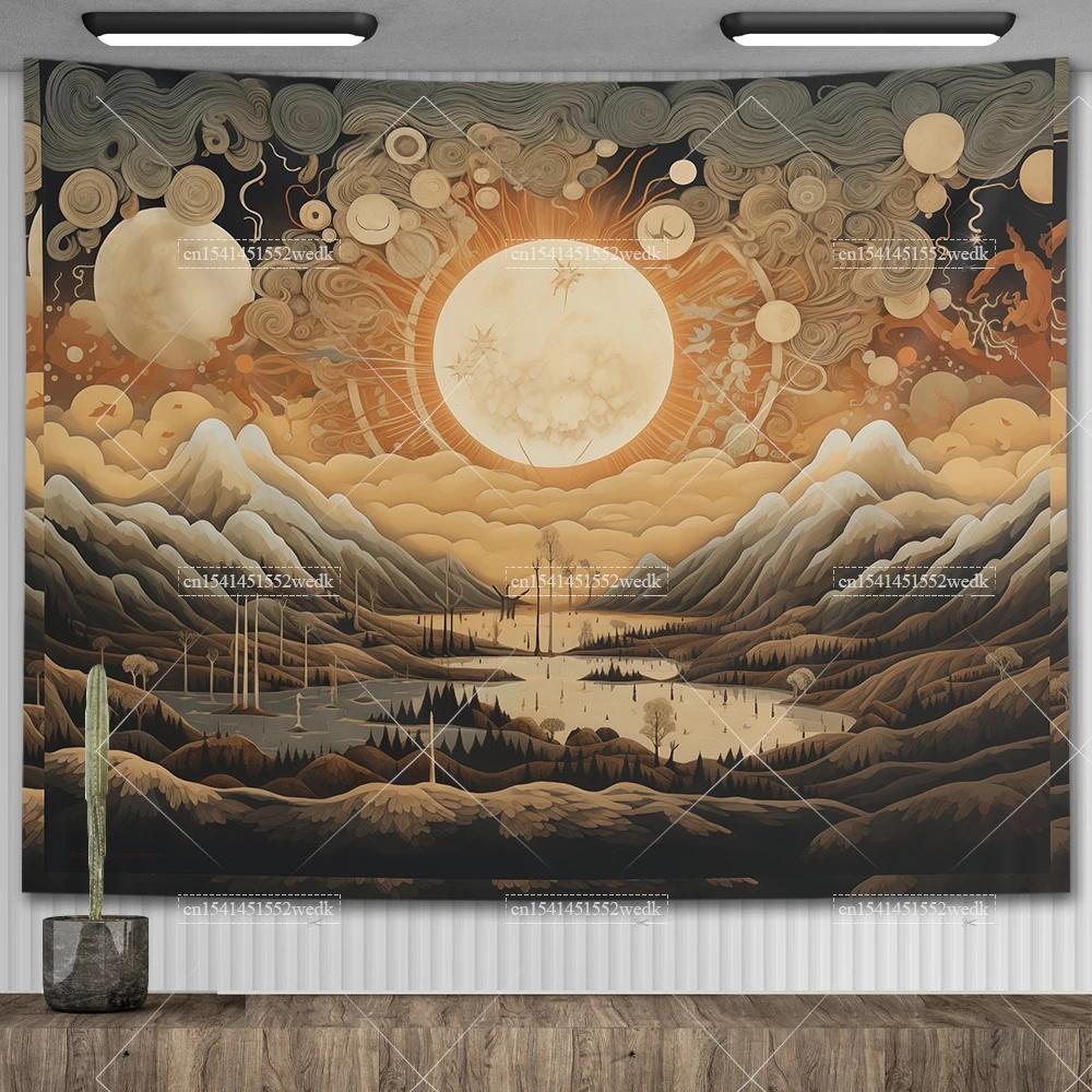 Mandala Półksiężyca Słońce Gobelin Gobelin Wiszący na Ścianie Boho Wiedźmiński Gobeliny Wystrój Pokoju Flagi Domowe