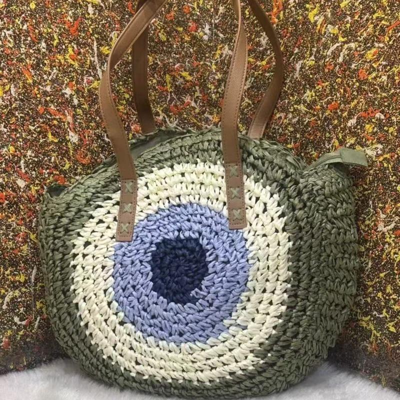 Single Shoulder Round Straw Bag Straw Bag New Hand-woven Bag Women's Large-capacity Casual Women's Bag Vacation Beach Bag
