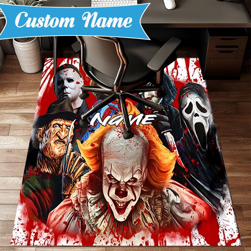 Custom Name Halloween Horror Christmas Rug for Living Room, Game Rooms, Office, Bedroom, Floor Mat Playful Design, fan gifts Christmas decor
