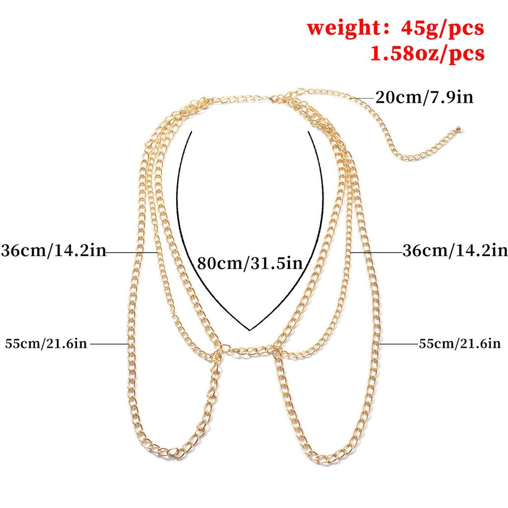 Exaggerated punk metal chain body chain, women's alloy retro sexy multi-layer waist chain