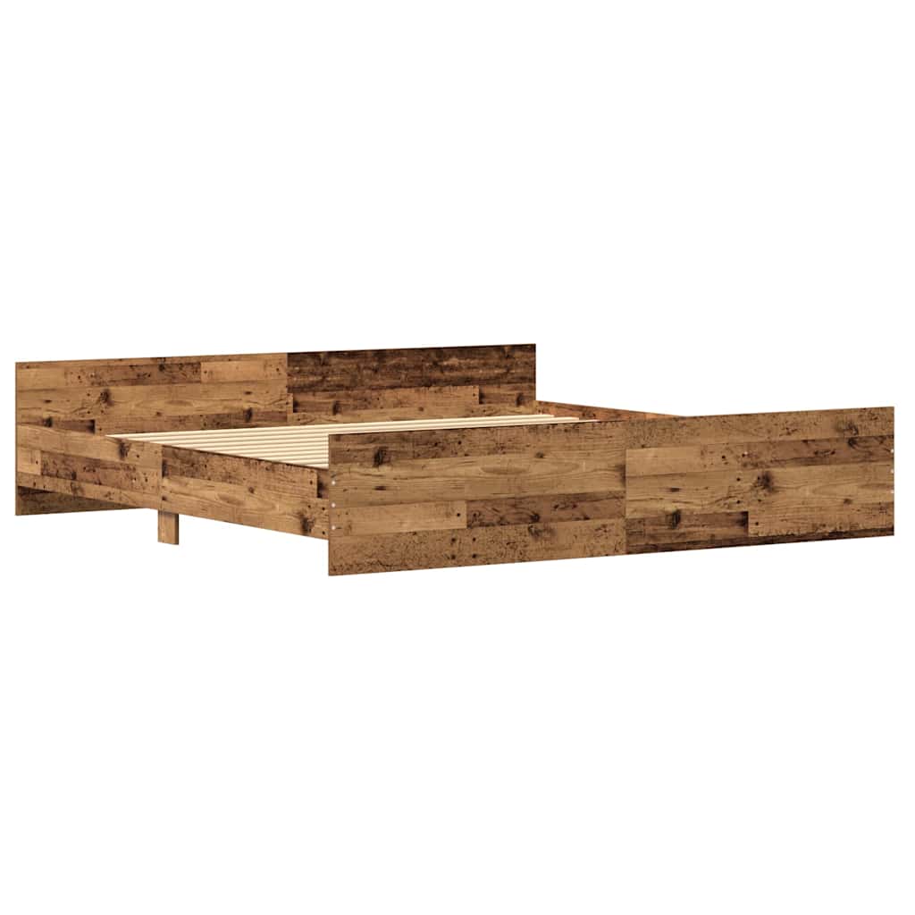 Bed Frame with Headboard Reclaimed Wood Look 203 x 203 x 50 cm Particle Board
