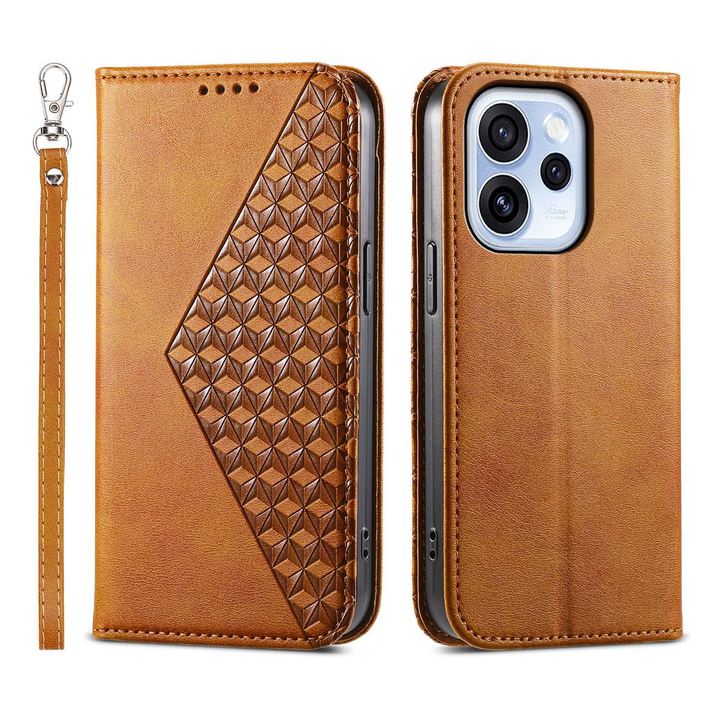 For Oppo Reno15 F 5G Case Calf Texture PU Leather Wallet Phone Cover with Wrist Strap