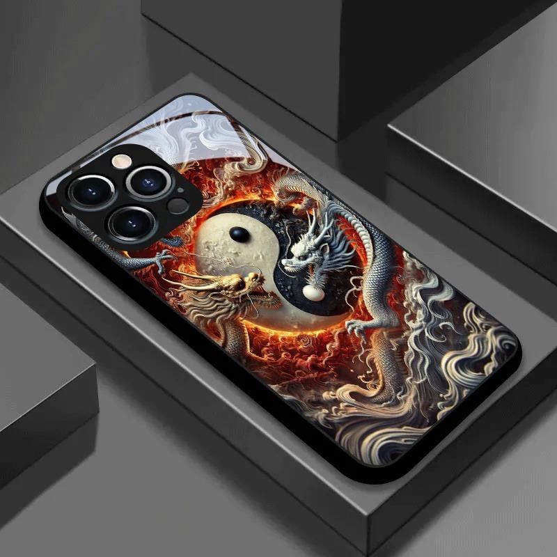 Dragon Yin Yang Tai Chi Diagram Tempered Glass Phone Case For Samsung Galaxy S26 S25 S24 S23 Ultra Plus FE Shockproof Cover