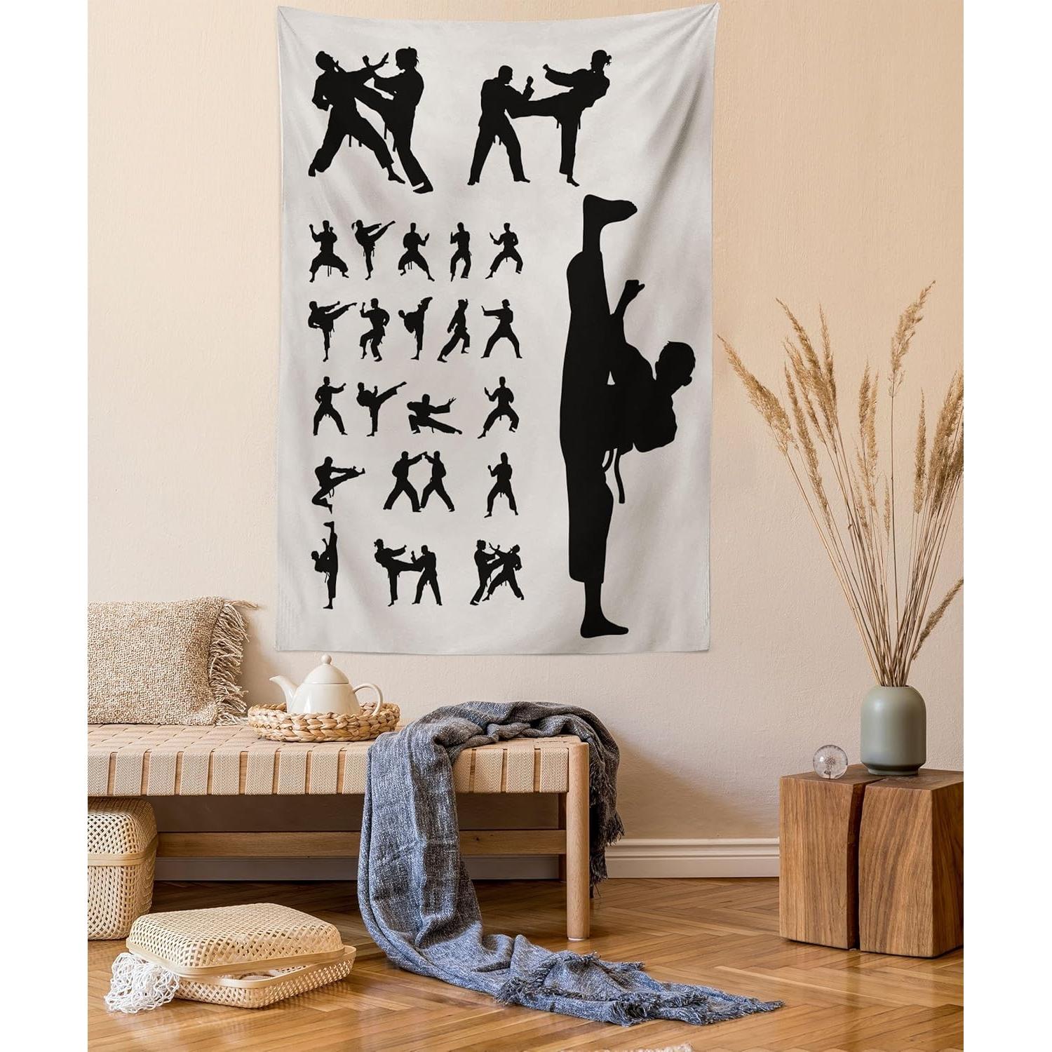 Tapestry of moon silhouettes of taekwondo martial arts 75x100 чёрный