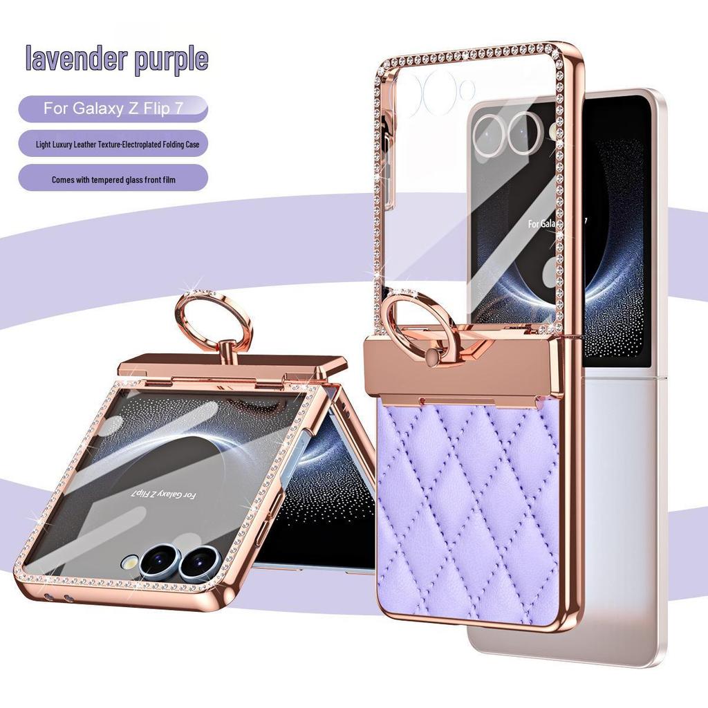Samsung Z Flip 7/6/5/4/3 Electroplated Rhinestone Protective Case with Hinge Ring Stand