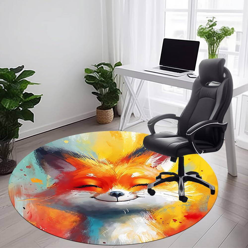 1pc Fox Artwork Office Round Area Rug, Indoor Mat Suitable ForOffice, Under Office Chairs Bedroom Living Room Home Decor, Room Deco D083