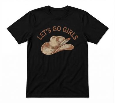 Cowgirl Lets Go Girls Bachelorette Hat Country Western Black T-shirt