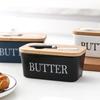 Butter Case, Storage Container with Knife, Wooden Case and Ceramic Butter Holder, Butter Knife Box, Kitchen Storage, Condiment Storage Container, Scan