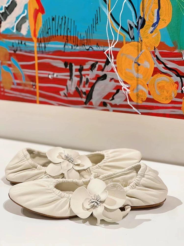 Fashion NEW Spring Flower Flat Ballet Shoes Women's Round Toe Leather Fold Loafer Elastic Belt Mary Jane Shoes Fashion Single Shoes