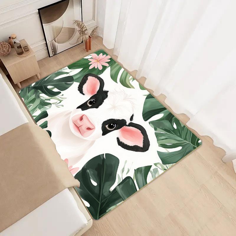 1pc Cute cartoon cow pattern doormat, polyester fabric, machine washable, suitable for bedroom and living room decoration